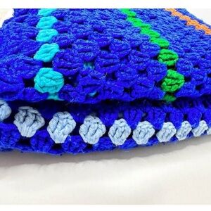 Handmade Afghan Colorful Crochet Blanket Granny Throw  Pink Green Yellow Orange